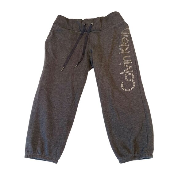 Womens Small Calvin Klein Gray Fleece Jogger Knee Length Sweats Logo - Picture 2 of 11